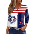 thumbnail image 3 of 4th Of July Shirts for Women Summer Patriotic 3/4 Sleeve Tops for Women 250 Anniversary Usa Flag Henley V Neck Independence Day American Flag Stars Striped Heart Fashion Clothing Dark Blue S, 3 of 7