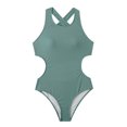 thumbnail image 2 of WREESH Women Siamese Swimsuit Show Waist Hanging Neck And Shoulder Solid Color Bikini, 2 of 4