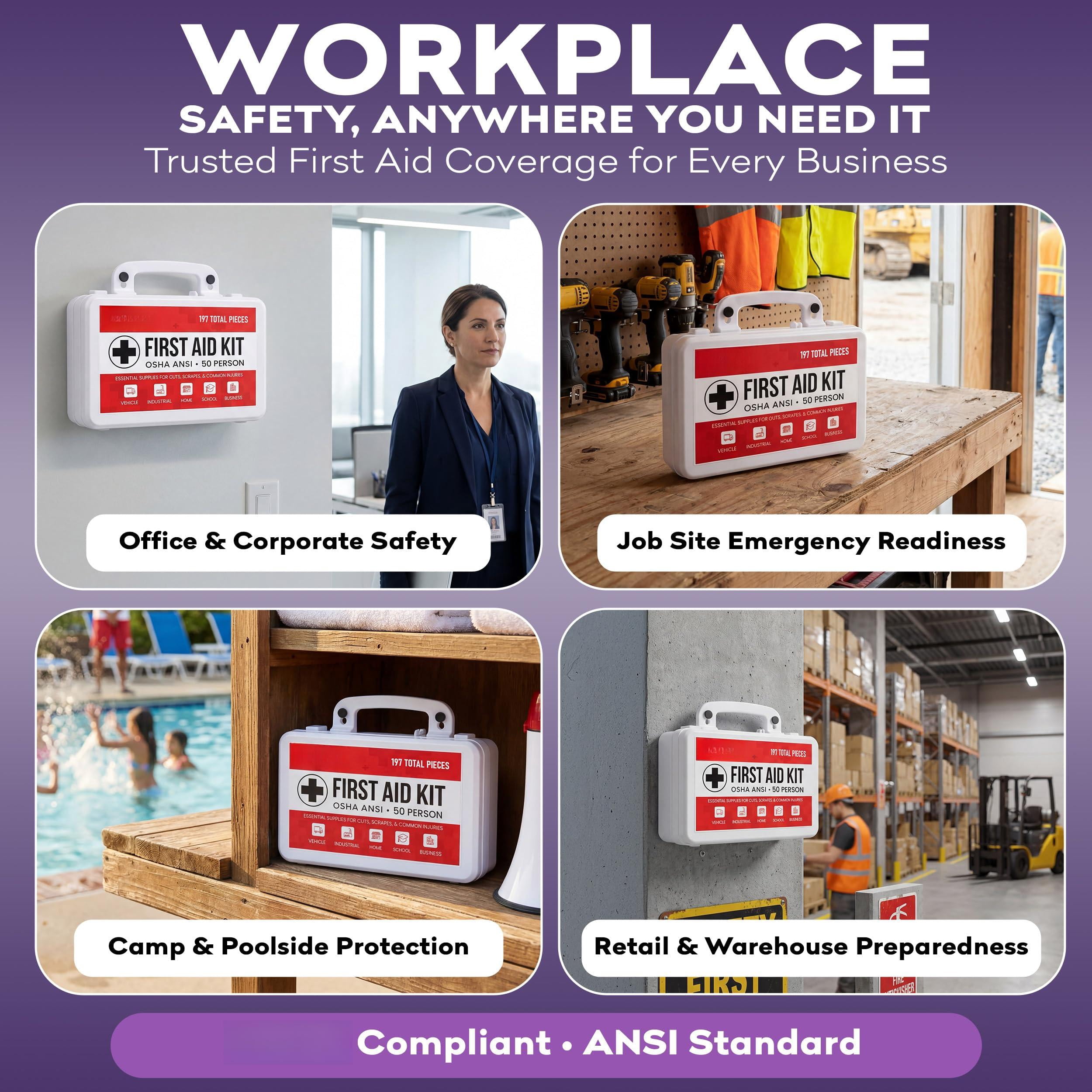 50 Person Osha Compliant First Aid Kit For Businesses  Construction Site - Type Iii Ansi Class A Emergency 197 Piece Supplies