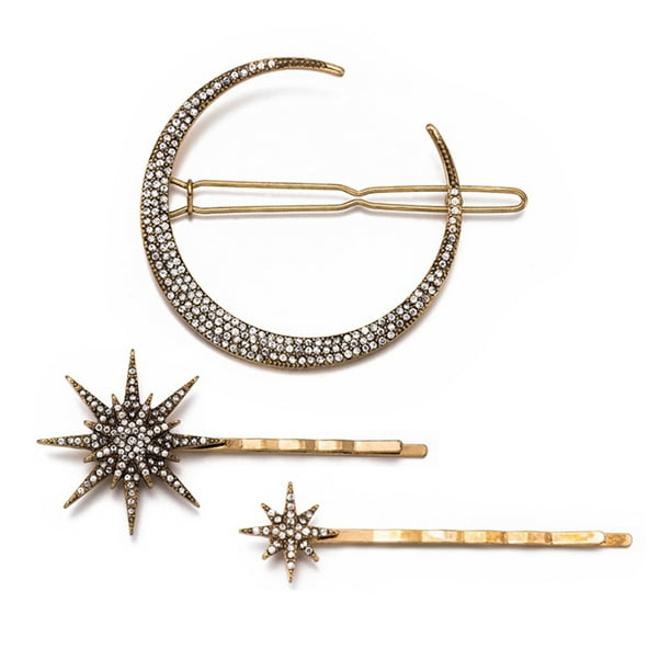 Pinza para el pelo con forma de estrella, copo de nieve y Luna Vintage, horquilla de aleación para mujer, accesorios para el cabello con Clip lateral para mujeres y niñas, peinado grueso