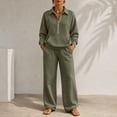 thumbnail image 2 of Mfakffe Womens 2‑Piece Casual Outfit Half‑Zip Collared Top and Wide Leg Pants Set Loose Relaxed Matching Tracksuit for Daily Wear, 2 of 6