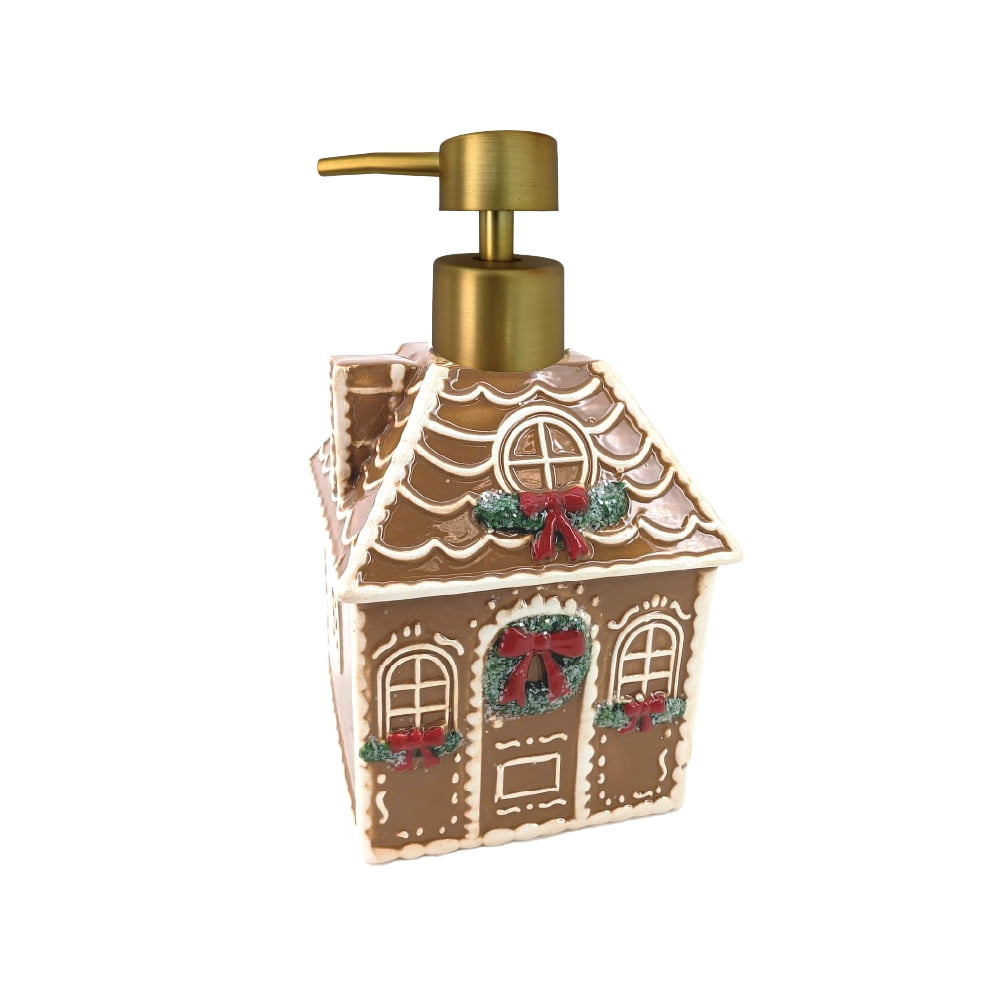 HOLIDAY TIME GINGERBREAD HOUSE RESIN LOTION DISPENSER W/GLITTER, GINGERBREAD HOUSE RESIN LOTION DISPENSER W/GLITTER