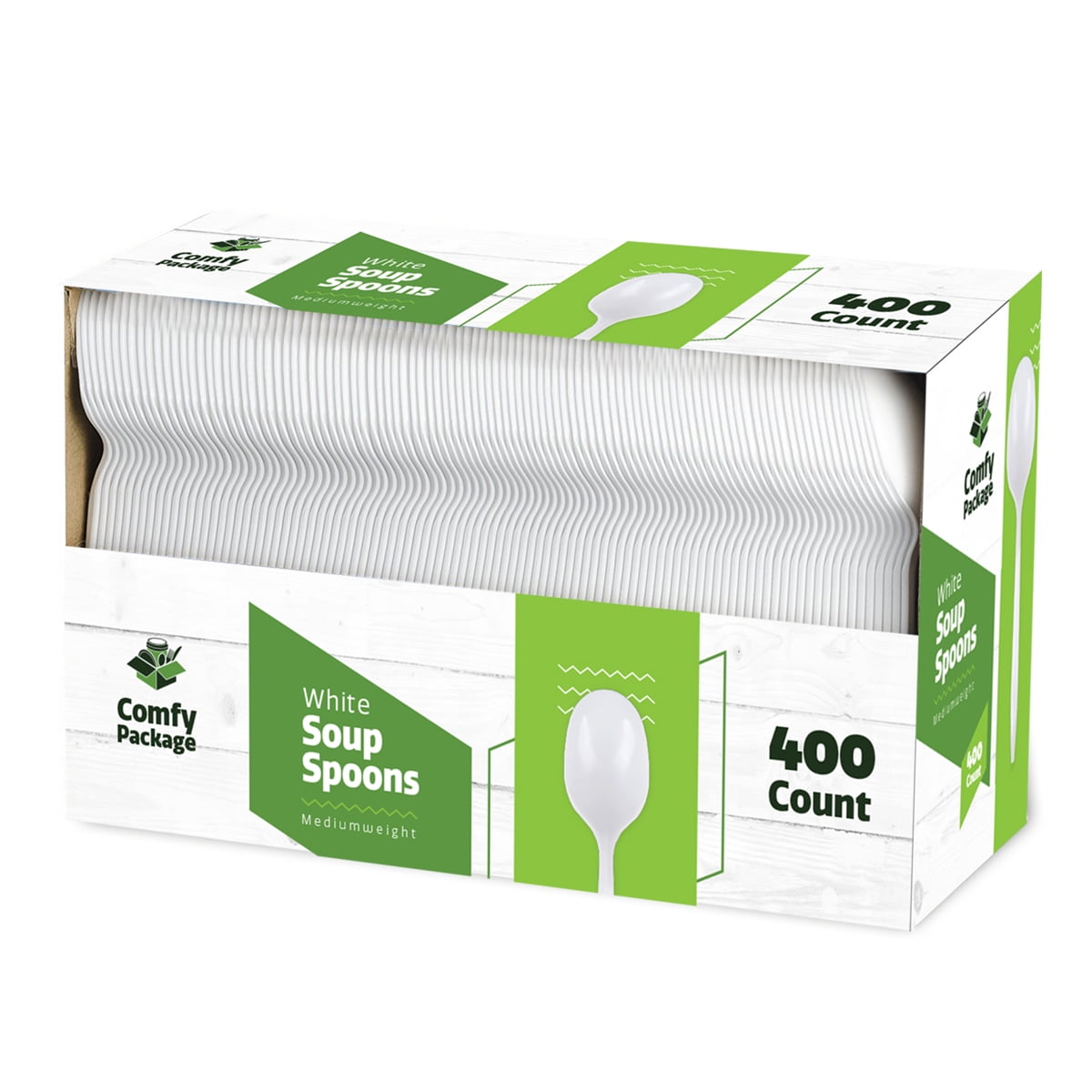 400 Light-Weight White Disposable Plastic Soup Spoons