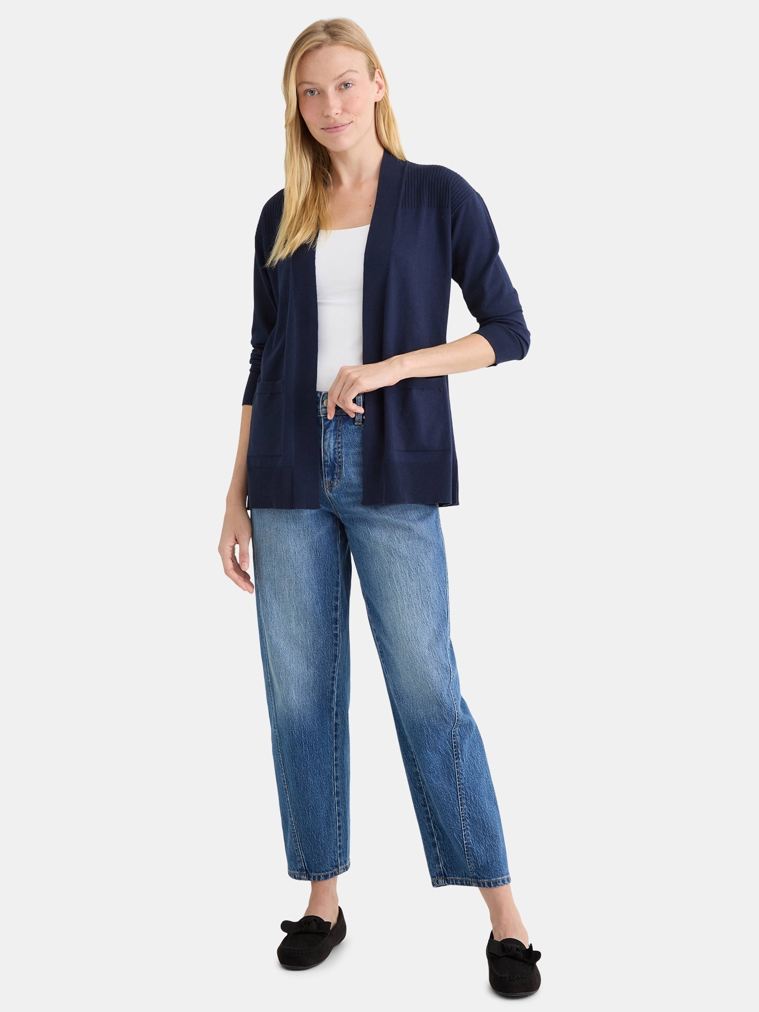 Time and Tru Women's and Women's Plus Open Front Cardigan Sweater, Sizes XS-4X