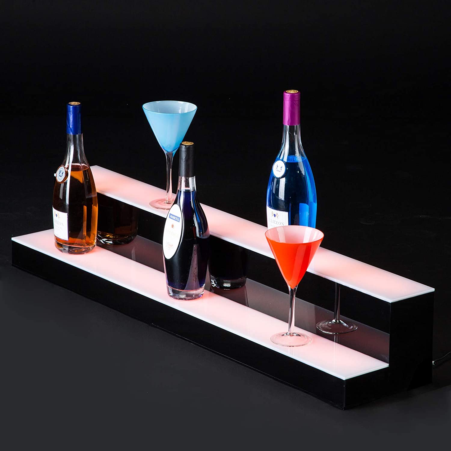 SUNCOO LED Lighted Liquor Bottle Display 40 Inch 2 Tier Home Bar Bottle