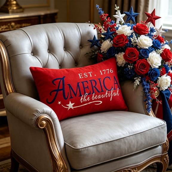 Patriotic Pillowcase, Backrest Cover, Fabric Decorated with Five Pointed Star and Flag Letter Printed, for Sofa Backrest Decor, Bedroom, Independence Day Home Holiday Ornament