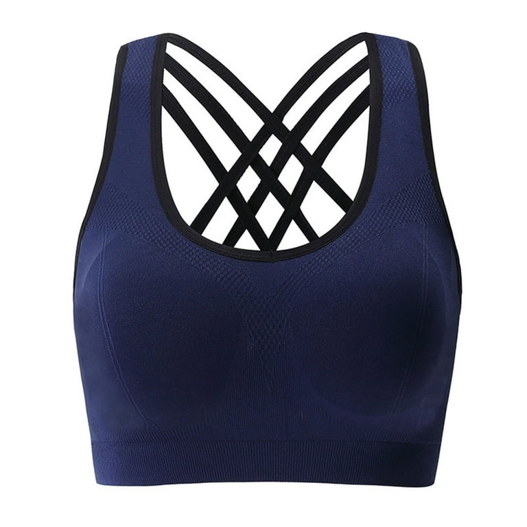 EHTMSAK Sports Bras for Women High Support Large Bust Strappy Seamless  Criss Cross High Impact Supportive Bras Navy XL 