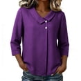 thumbnail image 5 of Women's 100% Cotton V Collar 3/4 Sleeve Blouse, Casual Loose Button Down Work Office Shirt, Breathable Summer Daily Tunic Top for Women S-3XL, 5 of 5