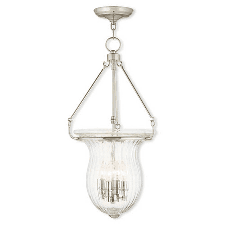 

Pendants Porch 4 Light With Hand Crafted Fluted Clear Glass Polished Nickel Finish size 14 in 240 Watts - World of Crystal