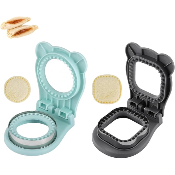Sandwich and Sealer Set, 2 Pack Crustless Sandwich Maker for Lunch, PB&J Sandwich for Lunchboxes, Easy to Use & Dishwasher Safe, Round Blue & Square Grey