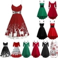thumbnail image 3 of Vestido de invierno de Navidad para mujer, elegante vestido de manga larga abullonada con cuello de piel sintética, traje Midi para fiesta de Navidad y Año Nuevo, 3 of 4