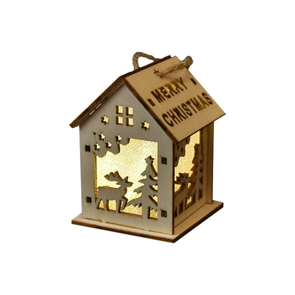 DIY Wooden Christmas House Ornament with LED Lights Glowing Snow Hut Tree Pendant for Holiday Decoration Window Display Tabletop Gift for Kids and Family