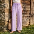 thumbnail image 2 of Yuanlook Women's Lavender Wide Leg Pants, Drawstring Waist Vacation Casual Trousers, S-XXXL, 2 of 8