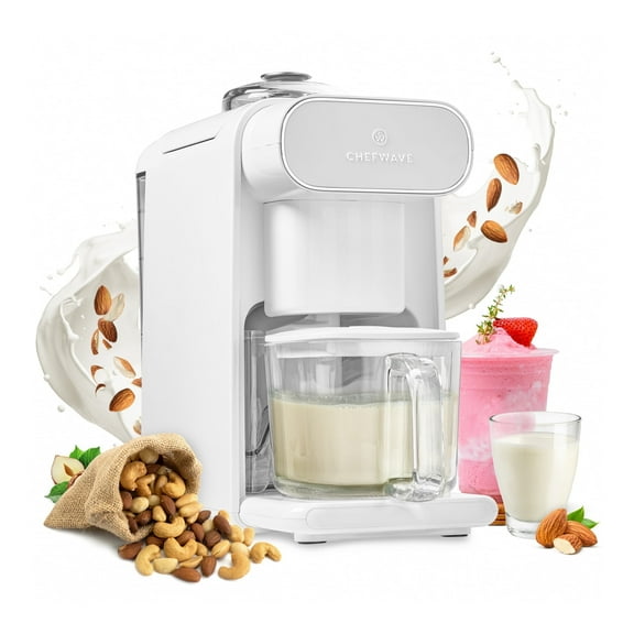 ChefWave Milkmade Non-Dairy Milk Maker (White) – 6 Program, Auto-Clean Nut Milk Machine with Nut Platter (Almonds, Cashews, Walnuts, Hazelnuts) (2 Items)