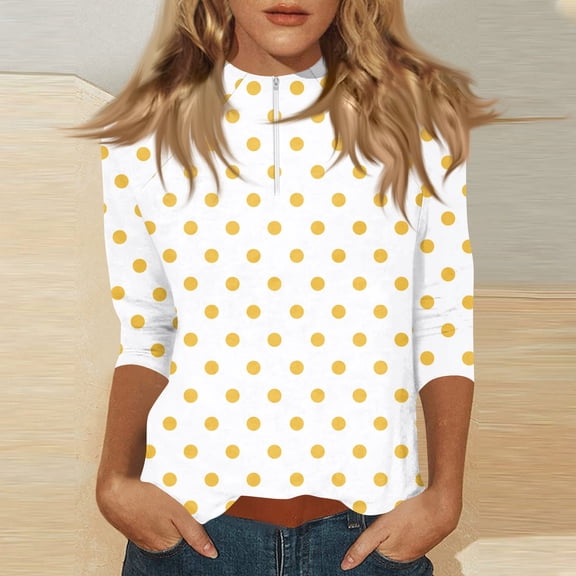 Zip-Front Polo Top for Women - Casual 3/4 Sleeve Blouse with Collar, Perfect for Golf, Tennis or Active Lifestyle Gold M