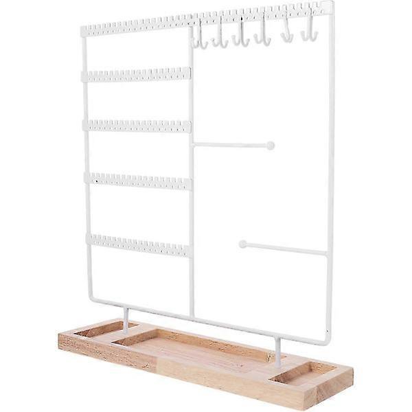 Desktop Jewelry Hanger Organizer Iron Art Jewelry Display Holder Earring Stand with Wooden Tray