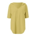 thumbnail image 7 of Fanxing Womens Short Sleeve Hoodies V Neck Summer Tops with Hood Loose Fit Drawstring Pullovers Yellow,M, 7 of 7