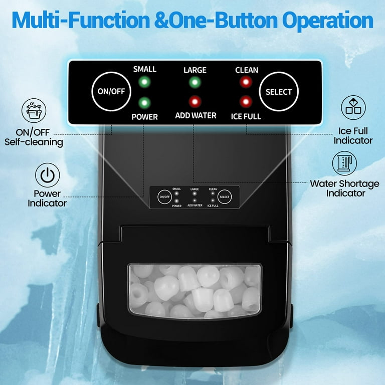 Wanai Ice Makers Countertop,26.5 Lbs/24H, Self-Cleaning Portable Ice Machine ,9 Cubes Ready in 6 Mins, 2 Sizes of Bullet Ice for Home Kitchen Office
