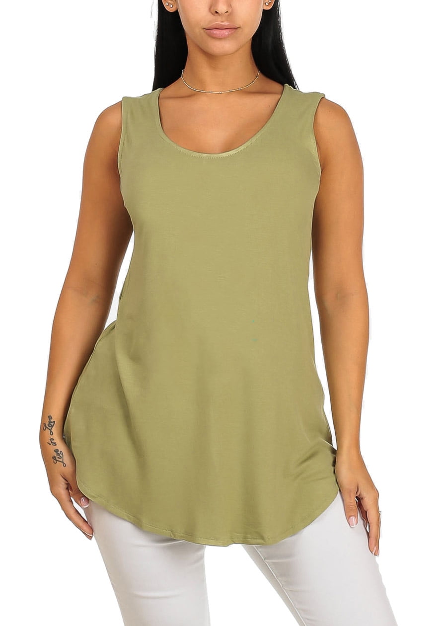 Moda Xpress Womens Sleeveless Top Basic Stretchy Light Green Tank Top