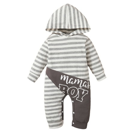 

KIMI BEAR Infant Boys Romper 12 Months Infant Boy Autumn Winter Bodysuit 18 Months Infant Boy Casual Letter Print Hooded Stripe Stitching Long Sleeve Jumpsuit Gray