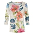 thumbnail image 5 of PuLe Women's Top 3/4 Sleeve Tunic Tops for Women Summer Floral Print Tees Shirts Womens Crew Neck 3/4 Sleeve Basic T-Shirts, 5 of 5