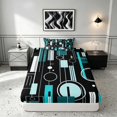 thumbnail image 4 of Manfei Contemporary Abstract Twin Sheets, Geometric Circle Rectangle Bedding, Teal and Black, Black Reversible 3 Pieces1 Flat Sheet + 1 Fitted Sheet + 1 Pillowcase, 4 of 6