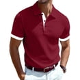 thumbnail image 2 of Ribbed Polo Shirts for Men Summer Casual Button Up Short Sleeve Shirts Textured Collared Cuban Shirt Knit Henley Tops Wine M, 2 of 5