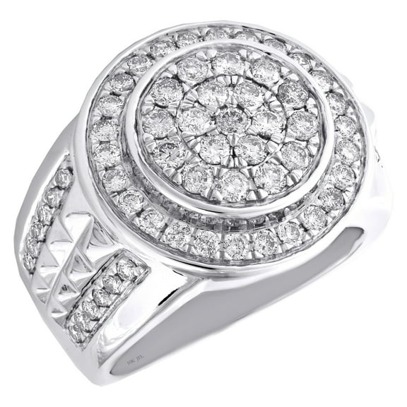 10K White Gold Round Diamond Domed Tier Statement Band 20mm Mens Pinky Ring 2 CT