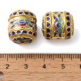 thumbnail image 2 of Rack Plating Brass Enamel Beads Long-Lasting Plated Cadmium Free & Lead Free Column with Flower Pattern Real 18K golden Plated 18x15.5mm Hole: 2mm, 2 of 2