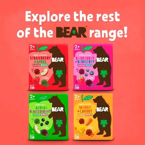 BEAR Paws Fruit Shapes Strawberry & Apple 2+ years Multipack 5 x 20g, British Import (Pack of 3)