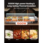 VEVOR 60QT Commercial Food Warmer, 5-Pan Electric Steam Table with Glass Cover, 1500W Countertop Stainless Steel Buffet Bain Marie with 86-185°F Temp Control for Catering,Buffet, Parties,Restaurants
