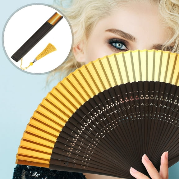 Masteelf  Foldable Dance Fan Vintage Large Folding Hand Travel Yellow