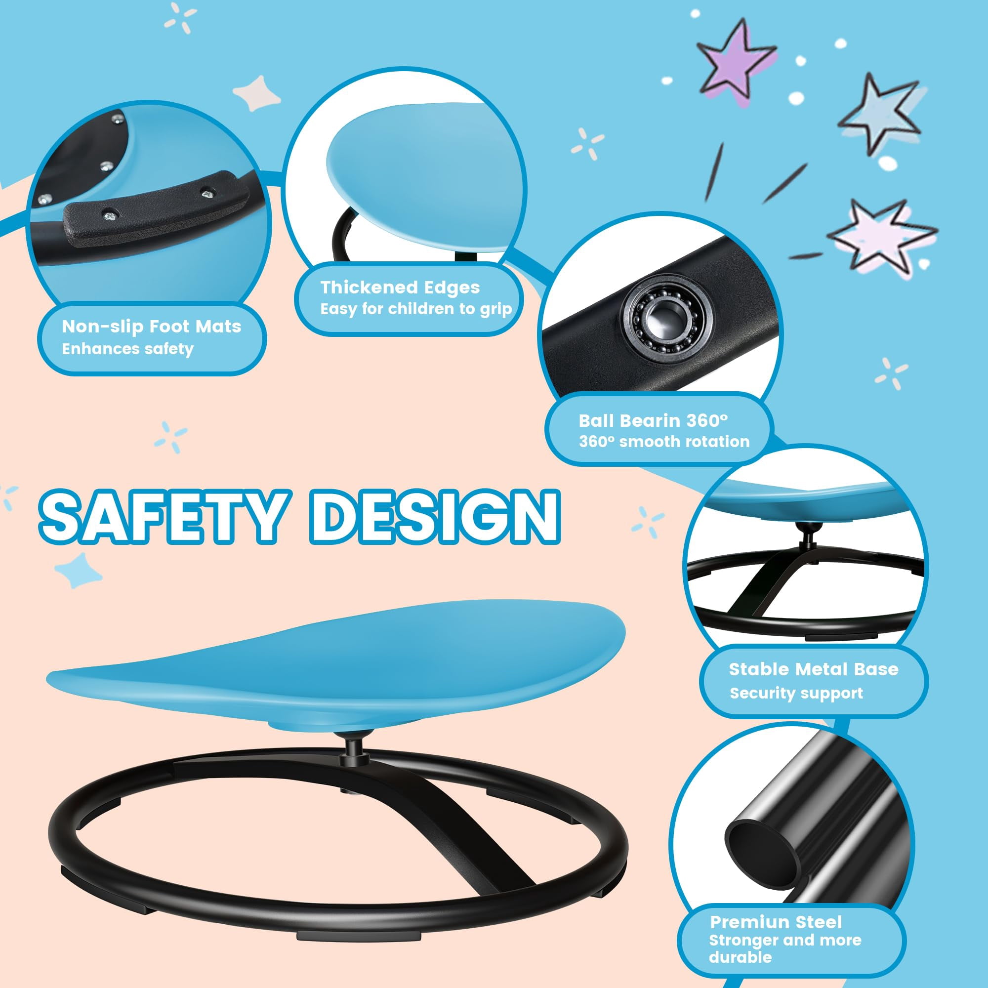 MoveCatcher Children’s Sensory Swivel Chair - Round, Sky Blue - Sensory Play & Body Coordination