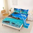 thumbnail image 2 of jejeloiu Ocean Themed Bed Sheets,Tropical Coconut Tree Full Size Sheets For Boys,Blue Beige,4pcs,1 Flat Sheet, 1 Fitted Sheet and 2 Pillowcases, 2 of 6