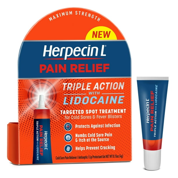 HerpecinL Pain Relief Triple Action Lidocaine Cold Sore and Fever Blister Treatment, 0.15 oz
