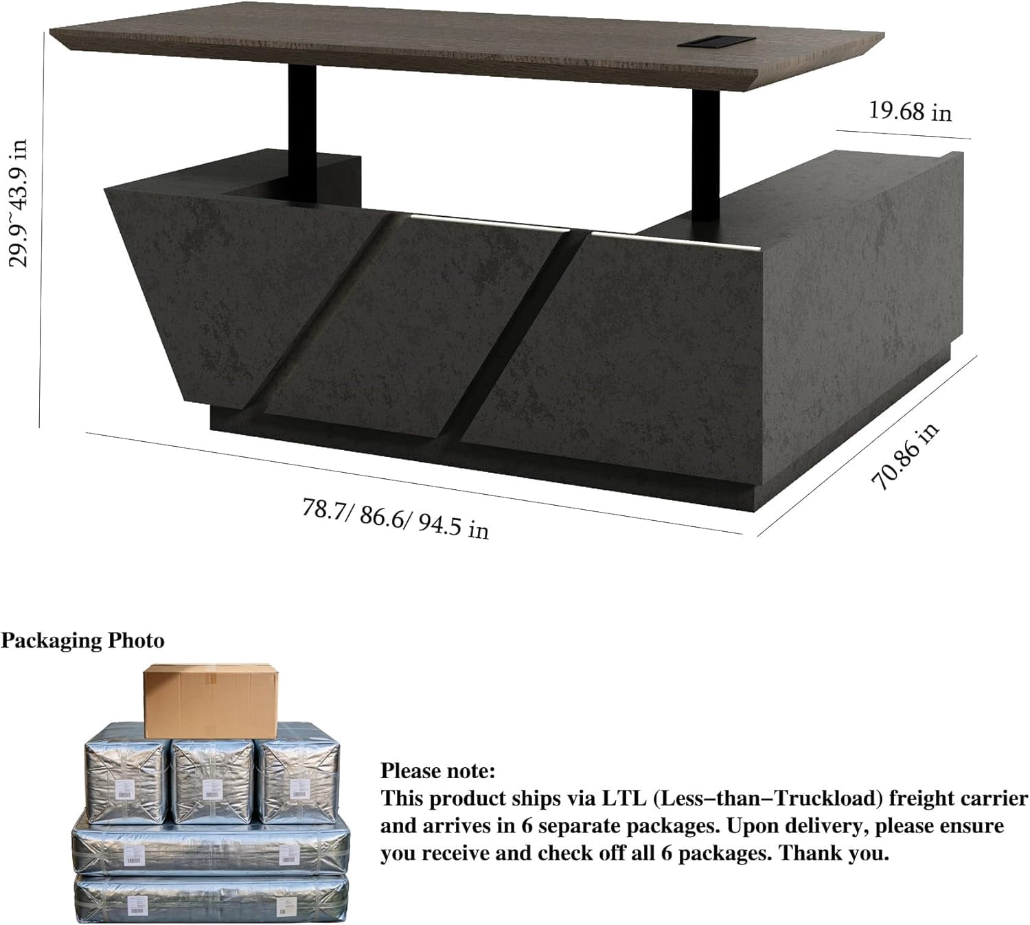 78.7 Inch Adjustable L Shaped Executive Desk Ergonomic Standing Desk with Drawer File Cabinet  for Home & Office