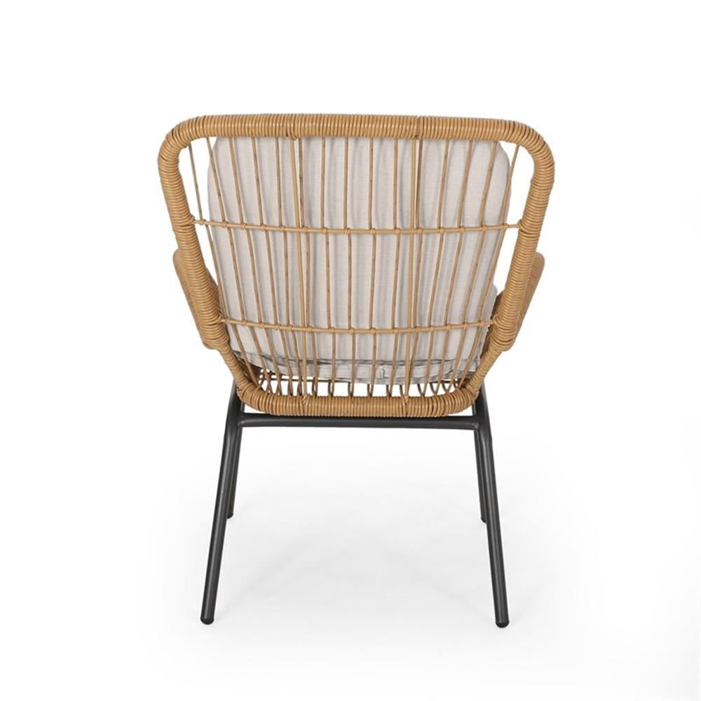 Noble House Pabrico Outdoor Metal and Wicker Club Chair - Brown/Beige (Set of 2)