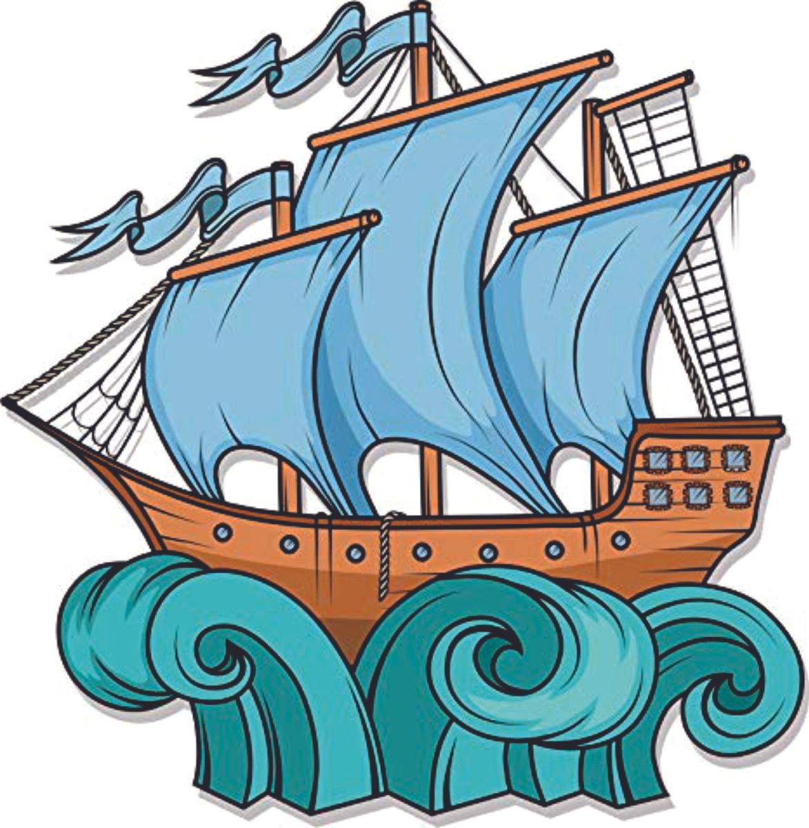 Pirate Ship on Waves Wall Decals - Boys Room Pirates Ships Kids Decor