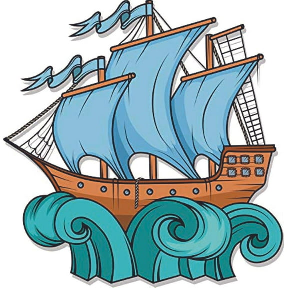 Pirate Ship on Waves Wall Decals - Boys Room Pirates Ships Kids Decor Sticker Room Decoration for Bedrooms Nursery Kindergarten - Children Vinyl Wall Art Stickers Sticker Boy Designs Size (30x30 inch)