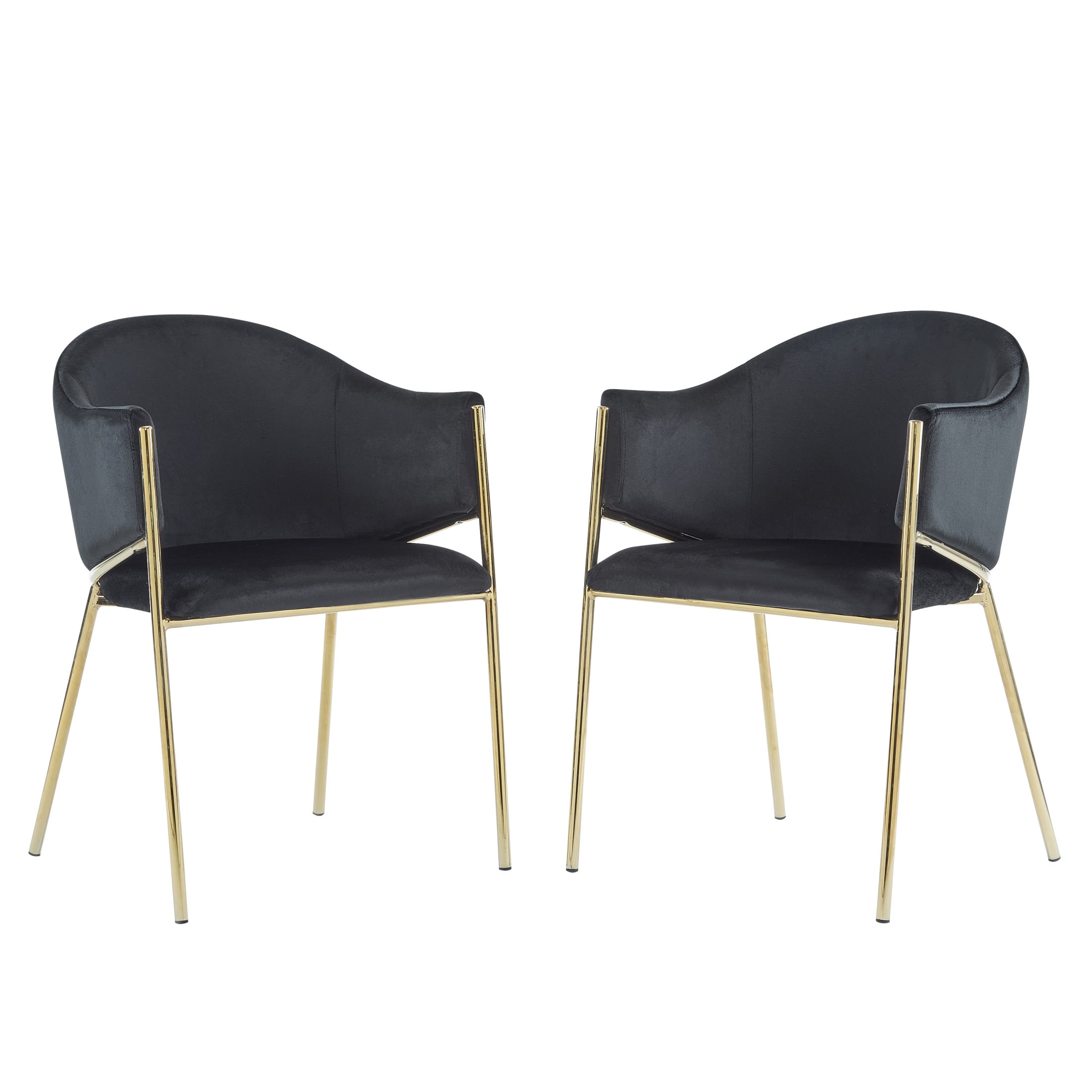 Aralyn Modern Upholstered Velvet Dining Chairs, Iron, Gold + Black, Set of 2