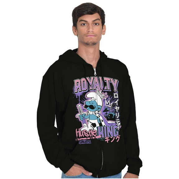 The Smurfs Kanji Hustle King Royalty Men Big & Tall Zip Hoodie Brisco Brands 2X