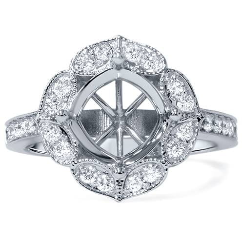 Pompeii 1/2ct Antique Halo Diamond Engagement Ring Setting 14K White Gold (G/H,SI1-SI2)