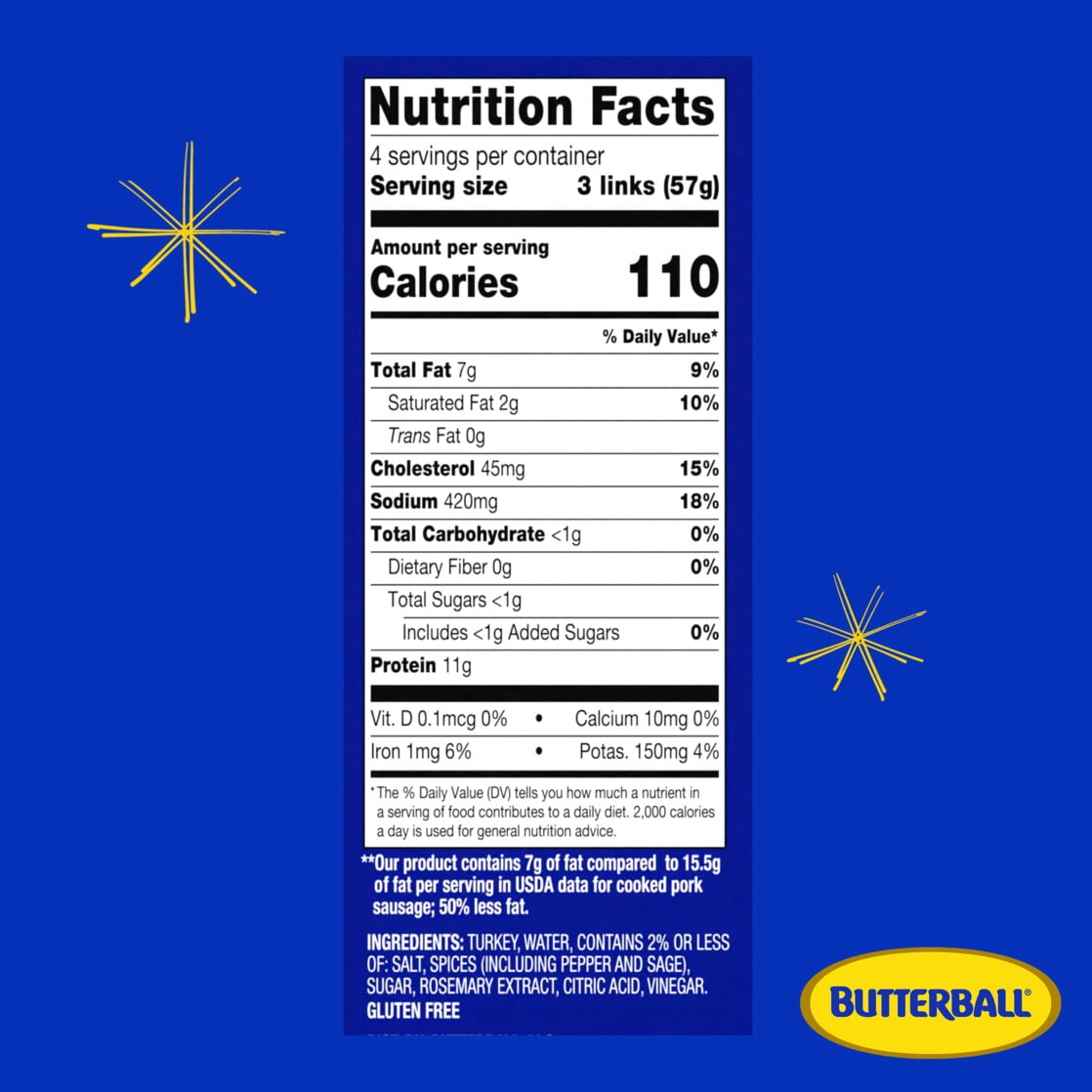 Butterball All Natural Fully Cooked Turkey Breakfast Sausage Links, 12 Links