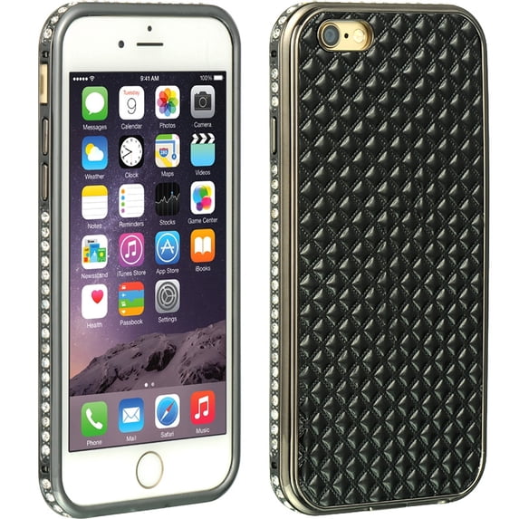 Apple Iphone 6 Aluminum Rhinestone Clip-On Case Silver Pc Black