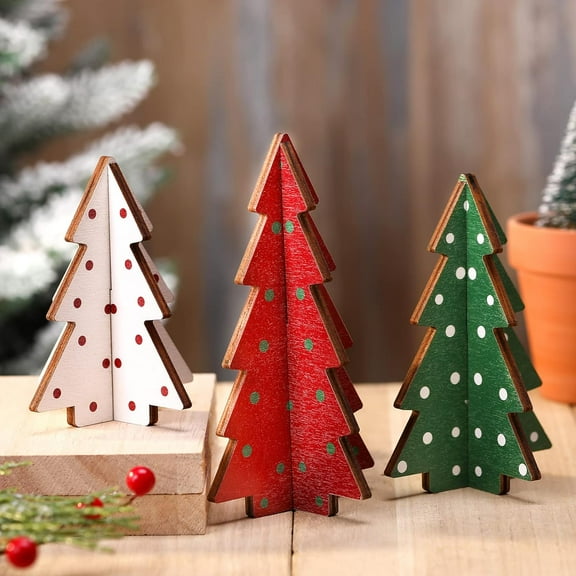 Christmas Decor 3 Pieces Wood Table Rustic Christmas Tree Farmhouse Wooden Xmas Centerpiece for Small Table Xmas Trees Tiered Tray Decoration