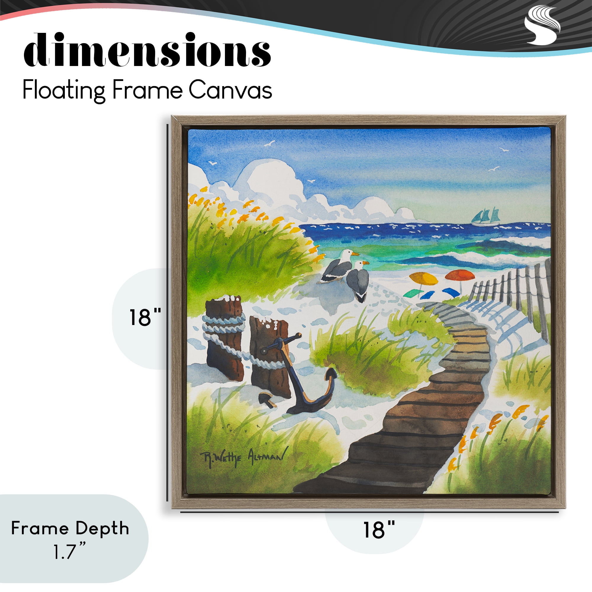 Stupell Industries Seagull & Anchor on Shore Brown Framed Floater Canvas Wall Art, design by Robin Altman
