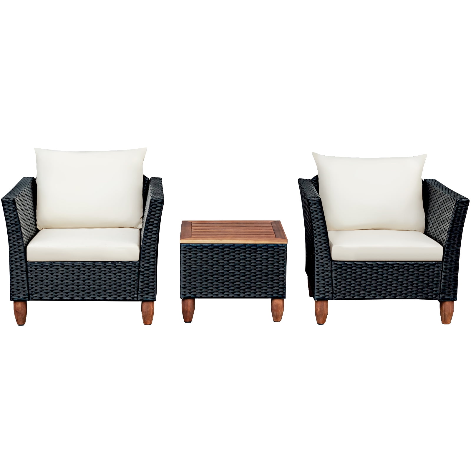 Patiojoy 3-Piece Wicker Patio Furniture Set Outdoor Conversation Set w/ Cushions & Coffee Table