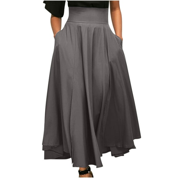 Womens Skirts with Pockets Summer Casual Trendy Skirts High Waist Side Split Ruched Skirt