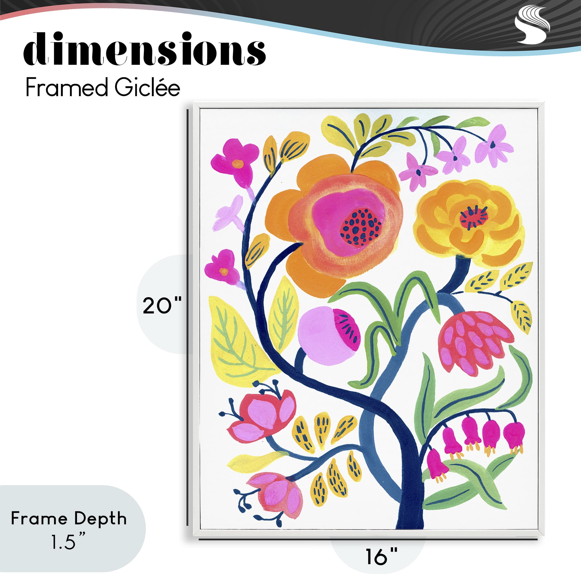 Stupell Industries Blue Tree with Warm Flowers White Framed Giclee Art, design by Suzanne Allard