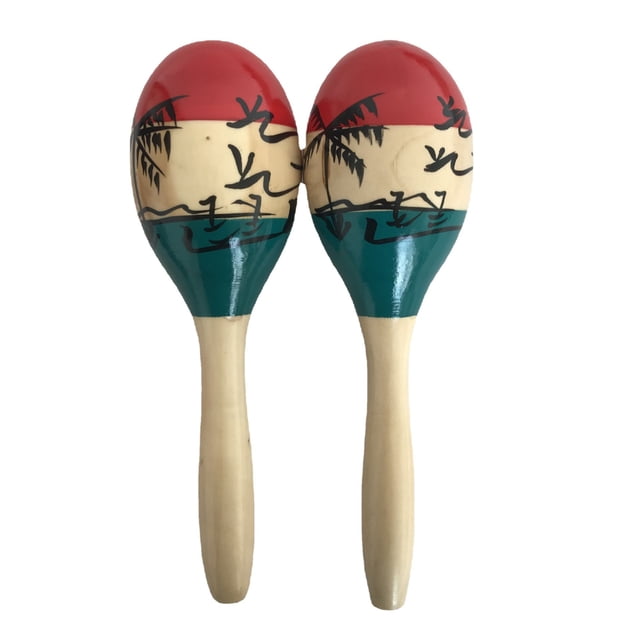 24cm Maracas Pair - Natural Lacquered Wood, Colorful Design
